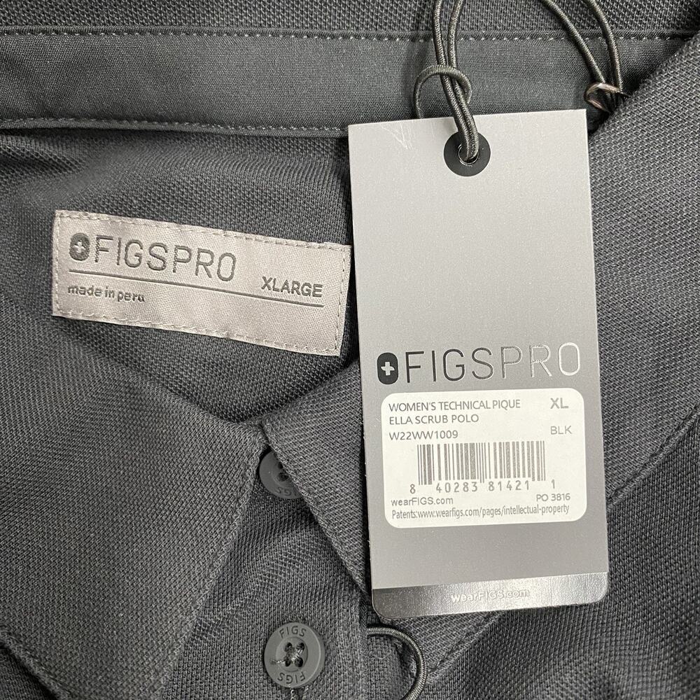 FIGS PRO Ella Scrub Polo Women’s XL Black Technical Pique Pima Cotton NWT - Picture 3 of 14